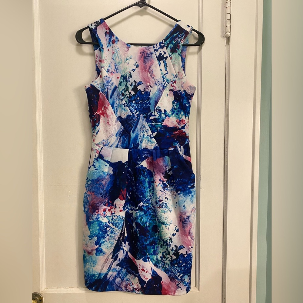 Amanda Uprichard Blue and Pink Neoprene Mini Dress